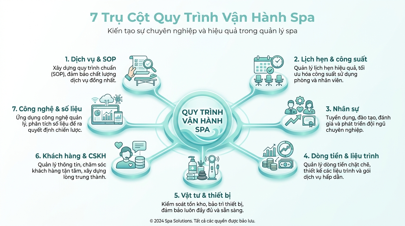Sơ đồ 7 trụ cột trong quy trình vận hành spa